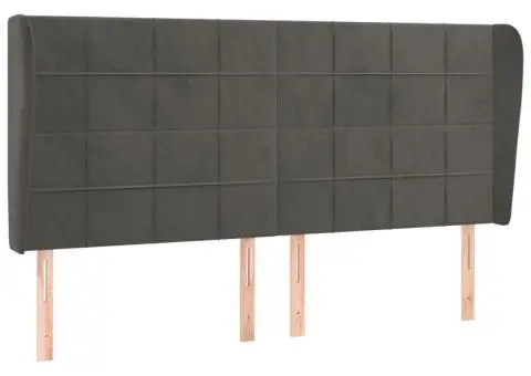 Tăblie de pat cu aripioare gri închis 163x23x118/128 cm catifea - 2/5