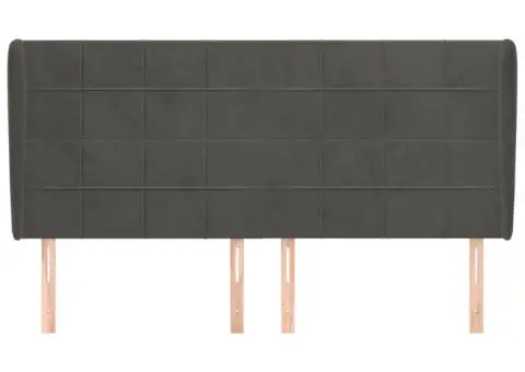 Tăblie de pat cu aripioare gri închis 163x23x118/128 cm catifea - 3/5