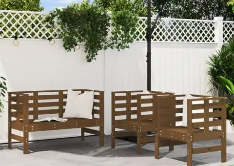 Set mobilier de grădină, 3 piese, maro miere, lemn masiv de pin - 1/5