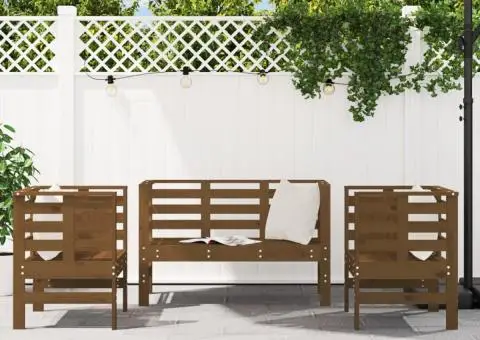 Set mobilier de grădină, 3 piese, maro miere, lemn masiv de pin - 3/5