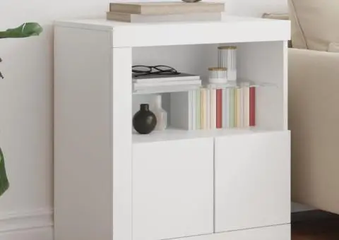 Servantă cu lumini LED, alb, 60,5x37x67 cm - 1/5