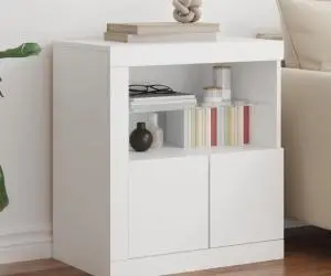 vidaXL Servantă cu lumini LED, alb, 60,5x37x67 cm