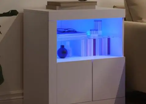 Servantă cu lumini LED, alb, 60,5x37x67 cm - 4/5