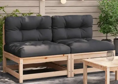 Canapele de grădină fără cotiere cu perne 2 buc. lemn masiv pin - 1/5