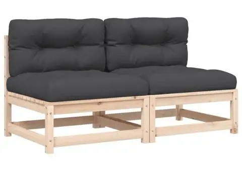 Canapele de grădină fără cotiere cu perne 2 buc. lemn masiv pin - 2/5