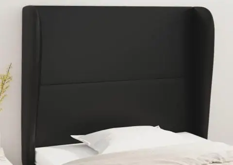 Tăblie de pat cu aripioare, negru, 93x23x118/128 cm, piele eco - 1/5