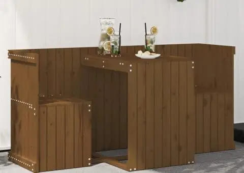 Set de balcon cu 2 locuri, maro miere, lemn masiv de pin - 1/5