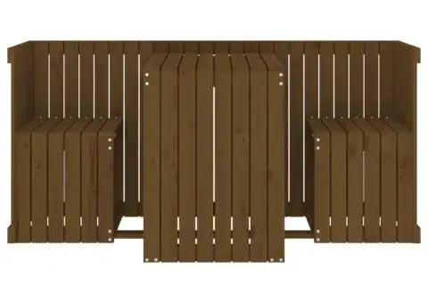 Set de balcon cu 2 locuri, maro miere, lemn masiv de pin - 4/5