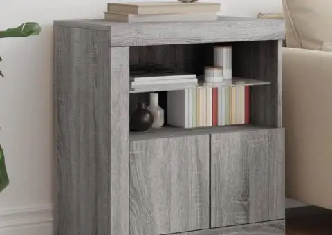 Servantă cu lumini LED, gri sonoma, 60,5x37x67 cm - 1/5