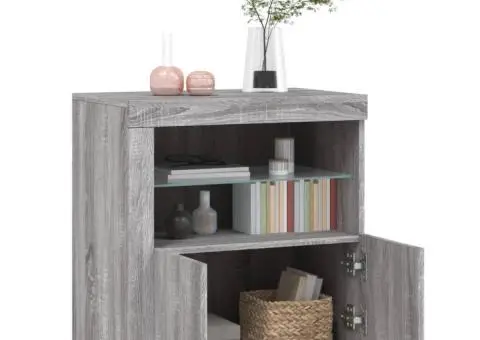 Servantă cu lumini LED, gri sonoma, 60,5x37x67 cm - 5/5