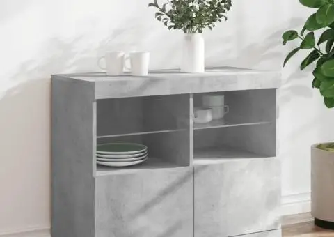 Servantă cu lumini LED, gri beton, 81x37x67 cm - 1/5