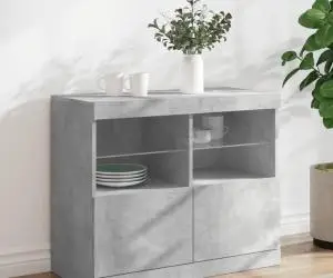 vidaXL Servantă cu lumini LED, gri beton, 81x37x67 cm