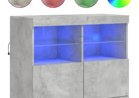 Servantă cu lumini LED, gri beton, 81x37x67 cm - 2/5