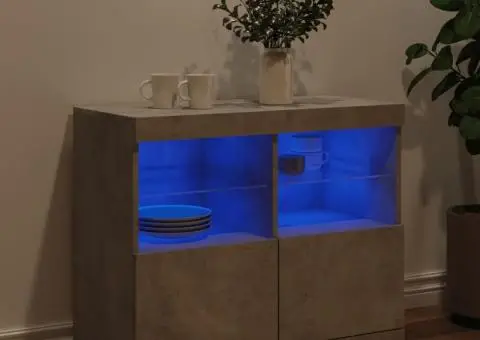 Servantă cu lumini LED, gri beton, 81x37x67 cm - 4/5