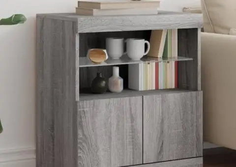 Servantă cu lumini LED, gri sonoma, 60x37x67 cm - 1/5