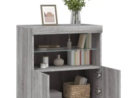 Servantă cu lumini LED, gri sonoma, 60x37x67 cm - 5/5