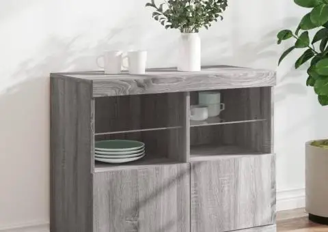 Servantă cu lumini LED, gri sonoma, 81x37x67 cm - 1/5