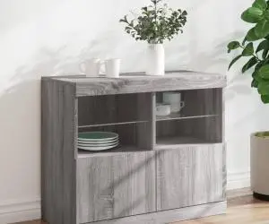 vidaXL Servantă cu lumini LED, gri sonoma, 81x37x67 cm