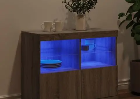 Servantă cu lumini LED, gri sonoma, 81x37x67 cm - 4/5