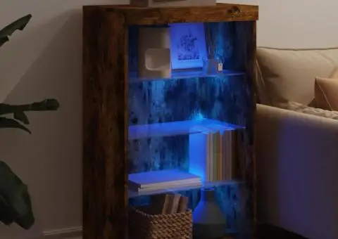 Servantă cu lumini LED, stejar fumuriu, 60,5x37x100 cm - 4/5