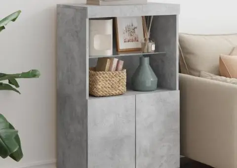 Servantă cu lumini LED, gri beton, 60,5x37x100 cm - 1/5