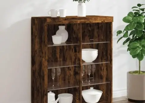 Servantă cu lumini LED, stejar fumuriu, 81x37x100 cm - 1/5