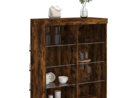 Servantă cu lumini LED, stejar fumuriu, 81x37x100 cm - 5/5