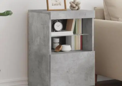 Servantă cu lumini LED, gri beton, 41x37x67 cm - 1/5