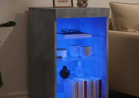 Servantă cu lumini LED, gri beton, 41x37x67 cm - 4/5