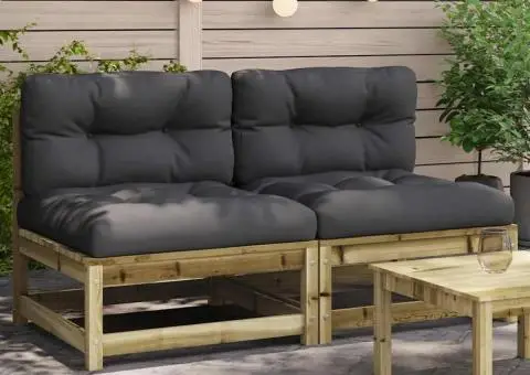 Canapele de grădină fără cotiere, cu perne, 2 buc. - 1/5