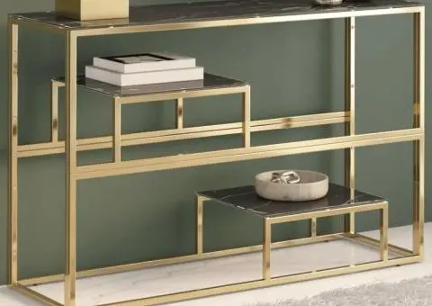 Masă consolă, oțel inoxidabil auriu și sticlă securizată - 1/5