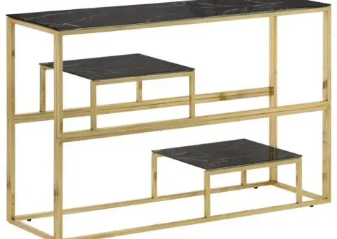 Masă consolă, oțel inoxidabil auriu și sticlă securizată - 2/5