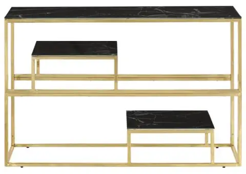 Masă consolă, oțel inoxidabil auriu și sticlă securizată - 3/5