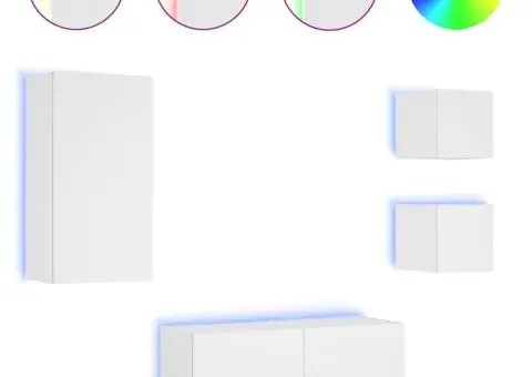 Comode TV de perete cu lumini LED, 4 piese, alb - 2/5