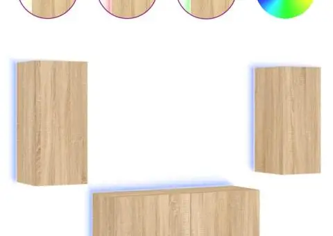 Comode TV de perete cu lumini LED, 3 piese, stejar sonoma - 2/5