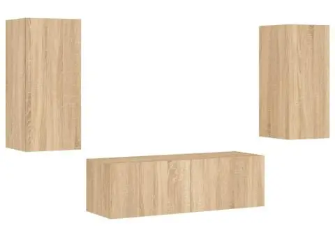 Comode TV de perete cu lumini LED, 3 piese, stejar sonoma - 3/5