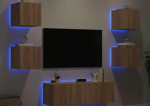Comode TV de perete cu lumini LED, 5 piese, stejar sonoma - 1/5