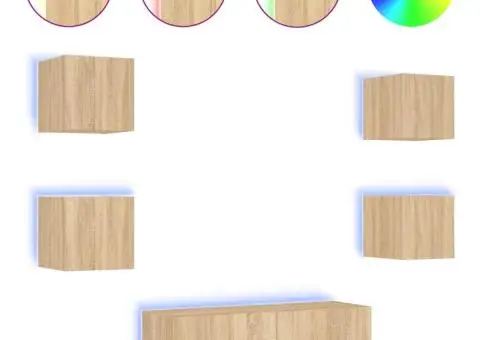 Comode TV de perete cu lumini LED, 5 piese, stejar sonoma - 2/5
