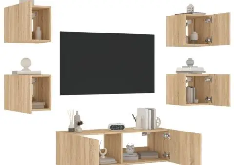 Comode TV de perete cu lumini LED, 5 piese, stejar sonoma - 5/5