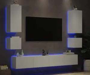 vidaXL Comode TV de perete cu lumini LED, 6 piese, alb