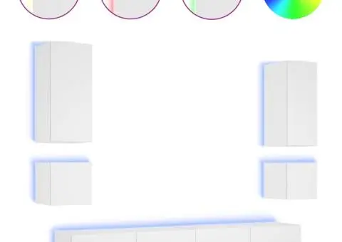 Comode TV de perete cu lumini LED, 6 piese, alb - 2/5