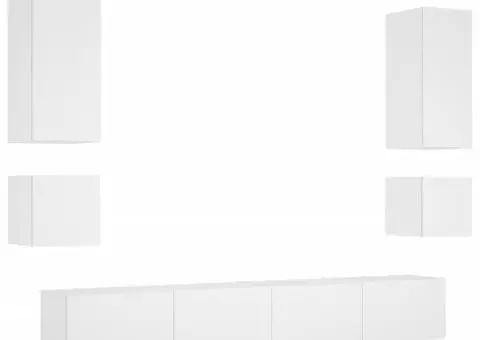 Comode TV de perete cu lumini LED, 6 piese, alb - 3/5