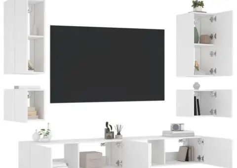 Comode TV de perete cu lumini LED, 6 piese, alb - 4/5