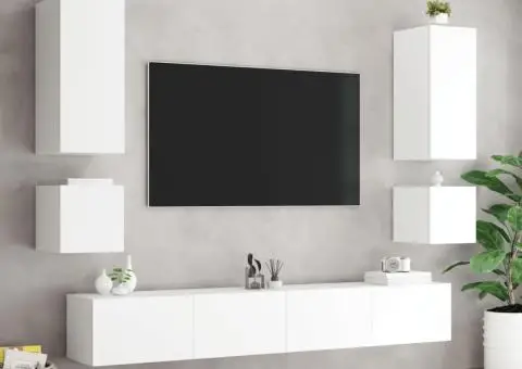 Comode TV de perete cu lumini LED, 6 piese, alb - 5/5