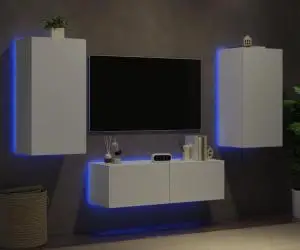 vidaXL Comode TV de perete cu lumini LED, 3 piese, alb