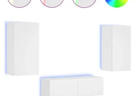 Comode TV de perete cu lumini LED, 3 piese, alb - 2/5