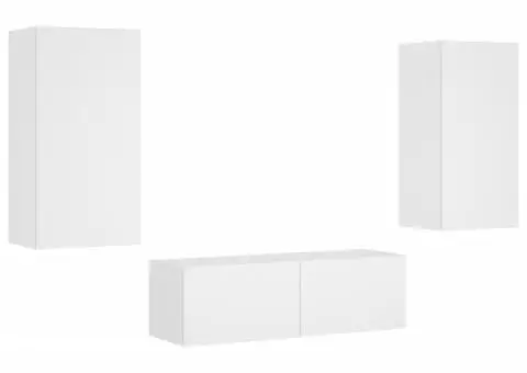 Comode TV de perete cu lumini LED, 3 piese, alb - 3/5