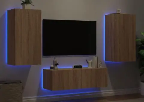 Comode TV de perete cu lumini LED, 3 piese, stejar sonoma - 1/5