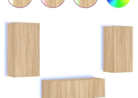 Comode TV de perete cu lumini LED, 3 piese, stejar sonoma - 2/5