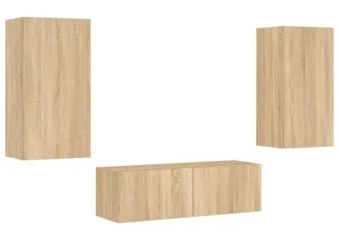 Comode TV de perete cu lumini LED, 3 piese, stejar sonoma - 3/5